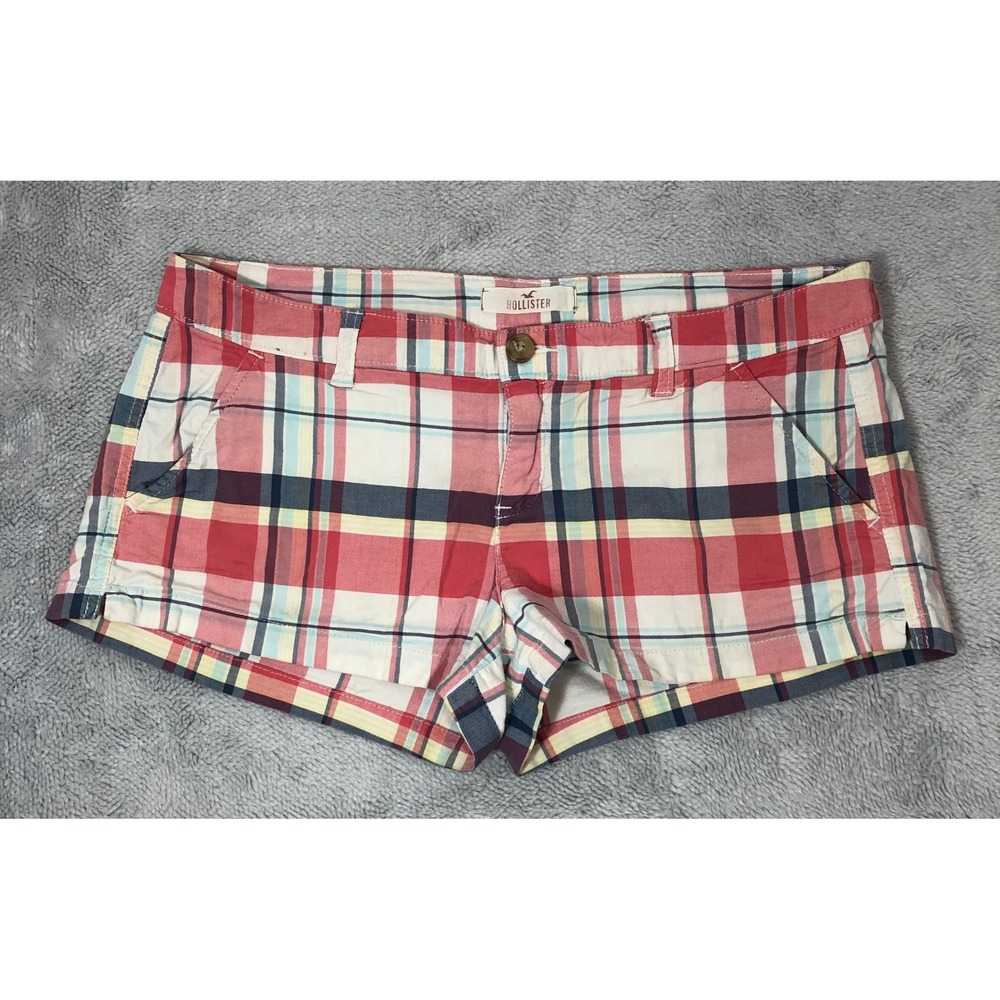 Hollister Shorts Juniors 9 Pink Blue Plaid Low Rise Stretch Y2K Summer Women's
